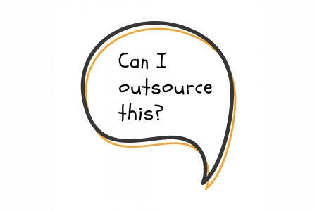 a question in a speech bubble asking if it can be outsourced